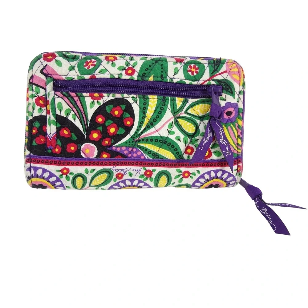 Vera Bradley Quilted Viva la Vera Turnlock‎ Wallet Purple Floral Paisley
